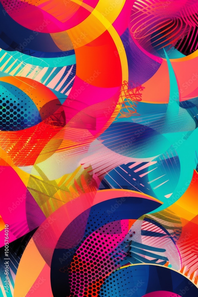 Poster a colorful and dynamic abstract geometric pattern featuring bold shapes and vibrant hues, perfect fo
