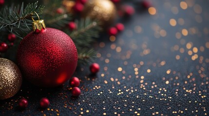 Minimalist template of a fancy red Christmas card just red, black and golden colors