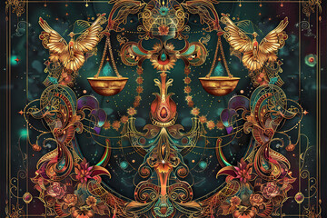 Fototapeta premium Astrological composition with concept of Libra zodiac sign symbol