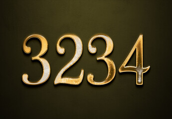 Old gold effect of 3234 number with 3D glossy style Mockup.	