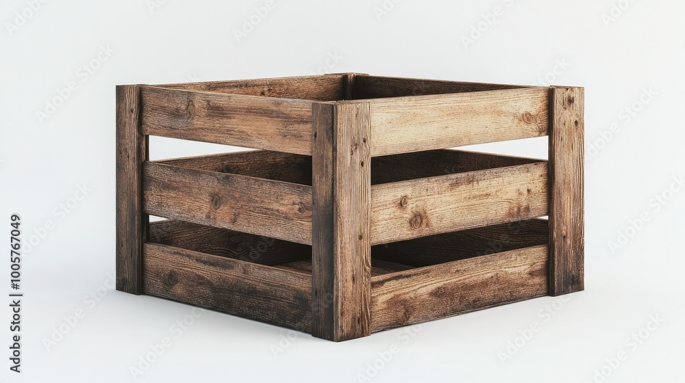 Poster a wooden crate mockup set on a white background, perfect for displaying items or as a decorative ele