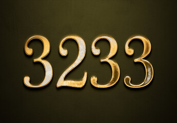 Old gold effect of 3233 number with 3D glossy style Mockup.	