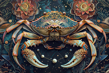 Fototapeta premium Astrological composition with concept of Cancer zodiac sign symbol