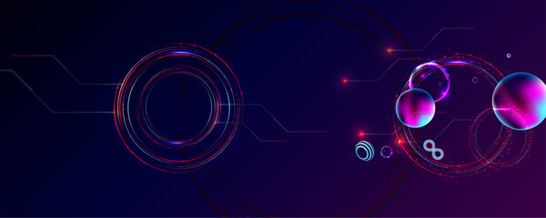 Obraz premium Dark retro futuristic cyberpunk elements abstraction background cosmos synthwave vaporwave retrowave glitch circle with blue and pink glows