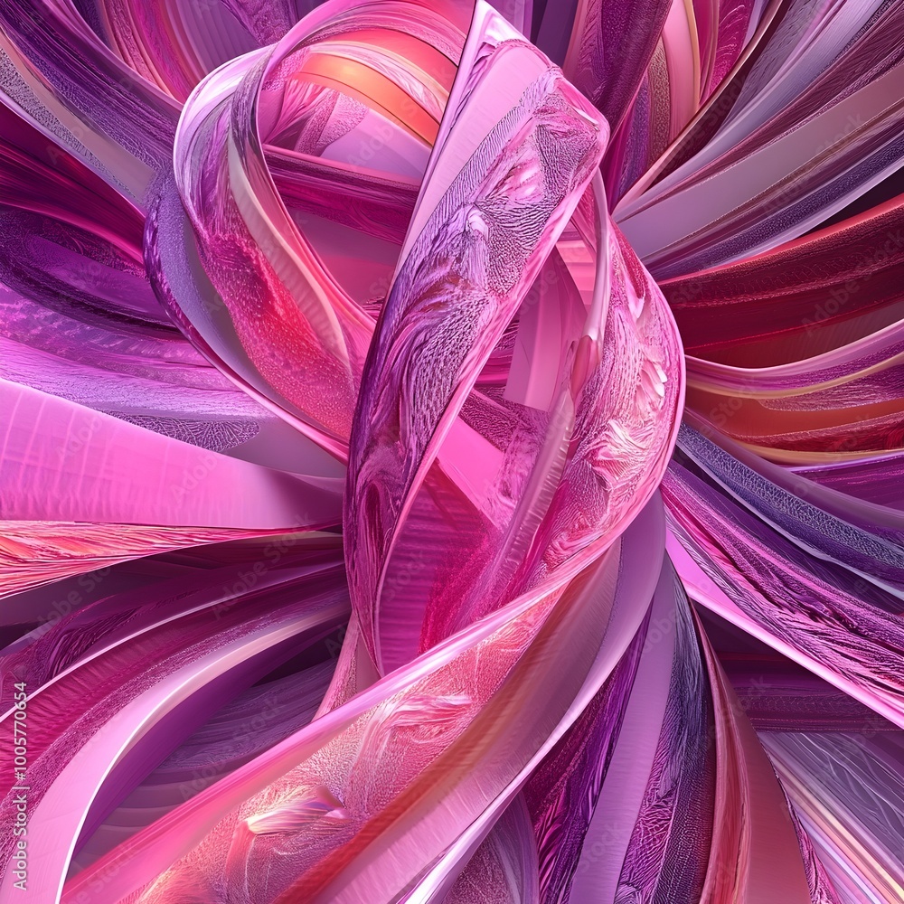 Poster vibrant digital of intricate pink ribbon a symbolic representation of unity and support for the brea