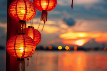 Obraz premium Beautiful greeting card with holiday composition for celebrate chinese festival of lanterns