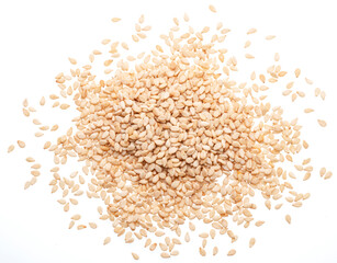 White seeds of sesame isolated on white background. Top view.