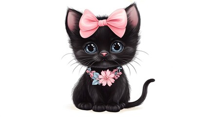 black cat with a bow