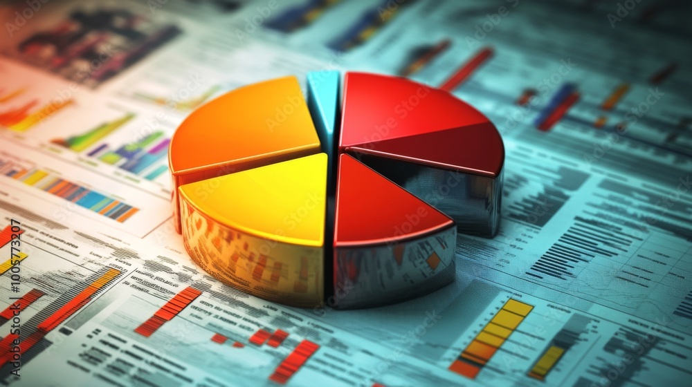 Poster a pie chart showcasing financial performance across different sectors, with bold, contrasting colors