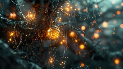 Glowing Tree Branches in a Dark Forest