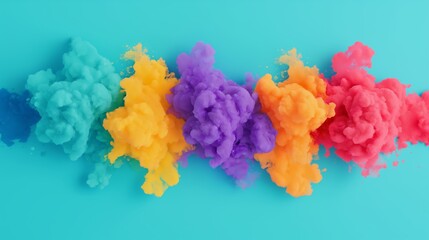 Obraz premium Colorful cloud of smoke with a blue background. The colors are bright and vibrant, creating a sense of energy and excitement. The smoke seems to be coming from a fire