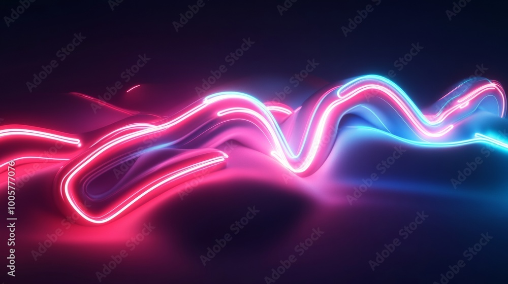 Poster neon light art with vibrant wave patterns against dark background. futuristic energy and technology 