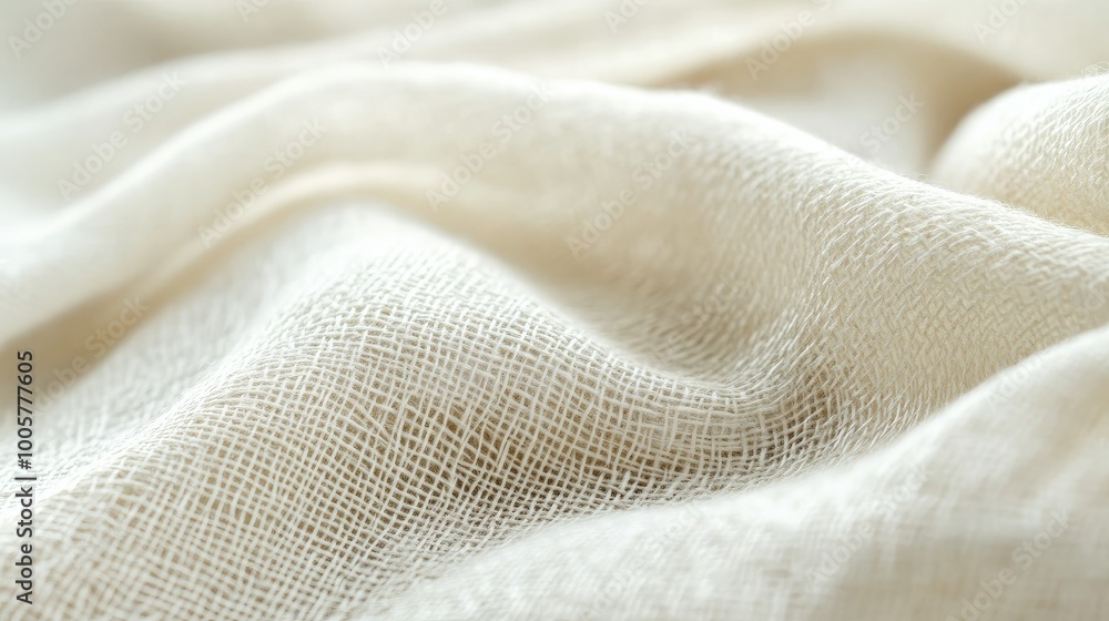 Poster close-up of a natural textile fabric surface, showcasing the intricate weave patterns and soft fiber