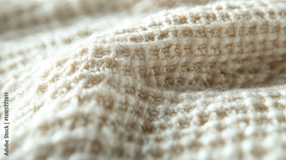 Poster close-up of a natural textile fabric surface, showcasing the intricate weave patterns and soft fiber