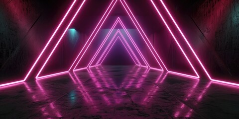 Neon Geometric Tunnel: Glowing Retro Shapes in Turquoise and Pink
