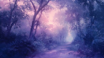 Ethereal pastel colored dreamscape with a soft and romantic atmosphere showcasing a mystical and alluring twilight forest setting