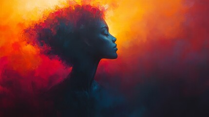 Silhouette of woman against vibrant abstract background, artistic concept