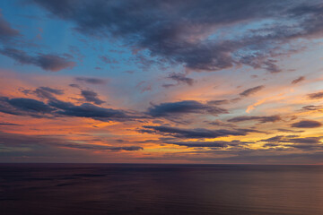 Incredible sunset over Ligurian Shore, Cinque Terre Manarola Italy