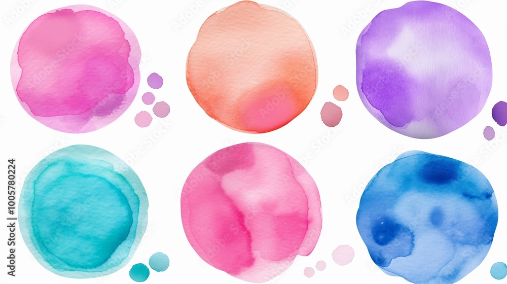 Poster series of colorful circles with dots on them. the circles are of different sizes and colors, and the