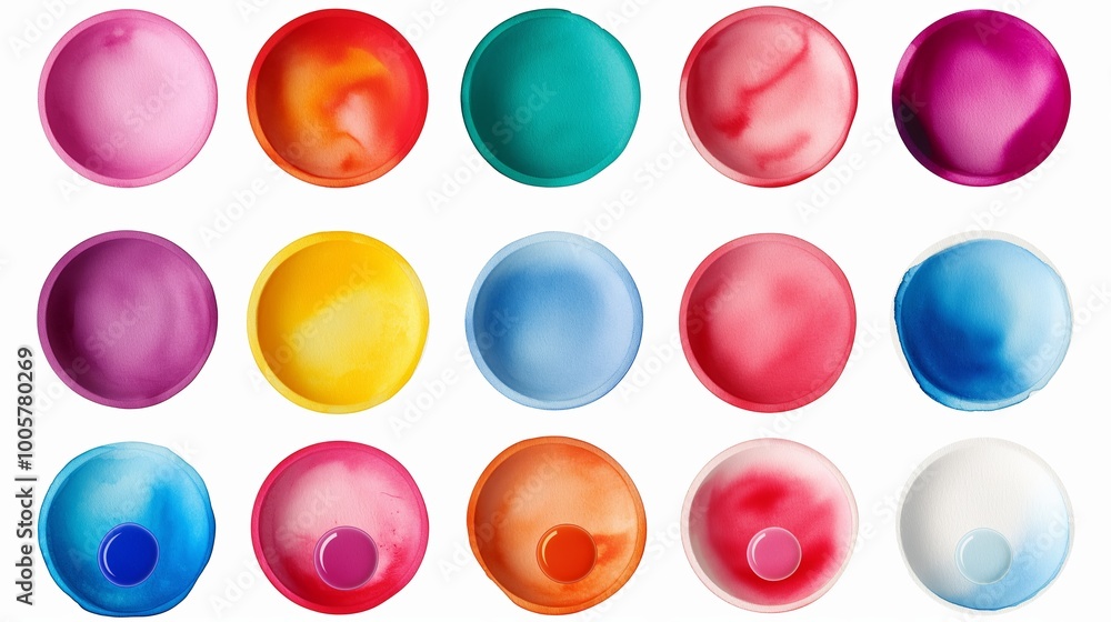 Aufkleber row of colorful bowls with different colors and sizes. the bowls are arranged in a row, with some be