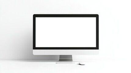 Fototapeta premium Computer monitor with an empty white screen, isolated on a bright white backdrop, ideal for graphic design or advertisement layouts.