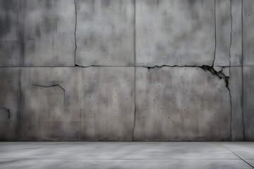 Worn and cracked concrete wall with subtle graffiti separated from a rough floor, Ai Generated