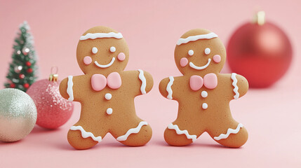 Naklejka premium Cute gingerbread man pink cartoon christmas illustration