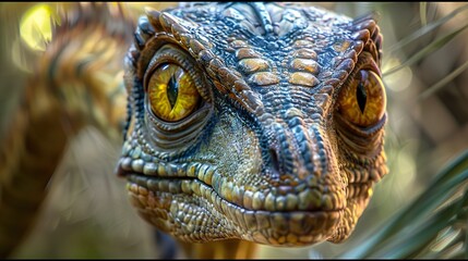 Fototapeta premium Close Up of a Velociraptor's Face - Prehistoric Predator