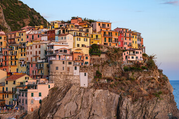 Obraz premium Manarola Cinque Terre Italy 22.08.2024. Sunset city photo