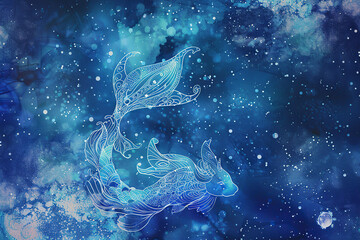 Naklejka premium Astrological composition with concept of Pisces zodiac sign symbol