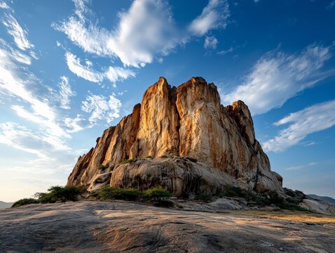 The natural beauty of Zuma Rock, standing tall against a blue sky, showcasing Nigeria's diverse landscapes