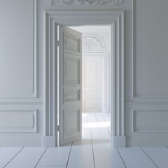 Fototapeta premium Open Doorway: Modern White Interior Design Concept Illustration