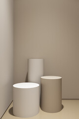 3d render of minimal design podium product mock up in beige color background. Set 9