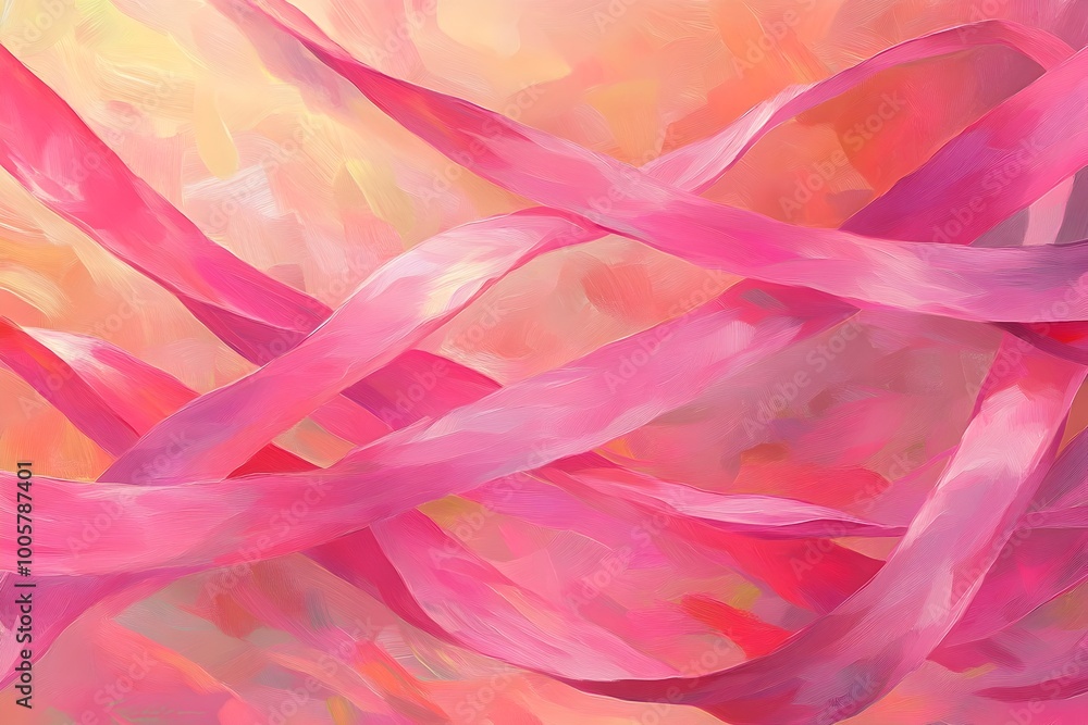 Poster overlapping pink ribbons forming a dynamic layered design that highlights the interconnectedness of 