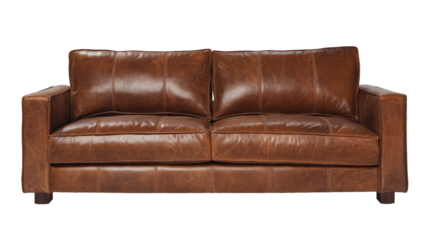 High-Quality PNG of Industrial sofa png mockup brown leather couch living room furniture Isolated on White Background – High Resolution