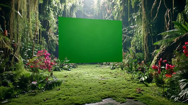 Lush Tropical Jungle With Green Screen Backdrop for Production Use Generative AI