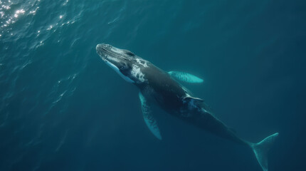 Fototapeta premium Stunning Aerial Drone Photo of Whales in the Ocean – Captivating Wildlife and Marine Mammal Photography
