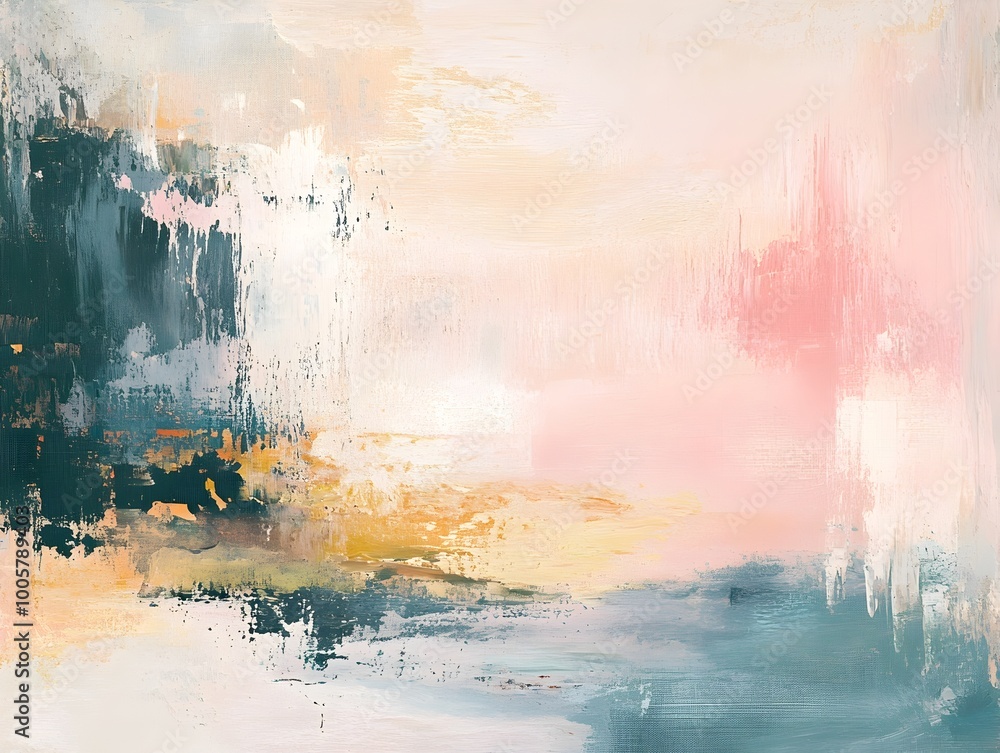 Poster pastel tinted abstract backdrop with muted color palette gestural brushwork and layered textures in 