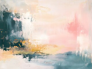 Pastel Tinted Abstract Backdrop with Muted Color Palette Gestural Brushwork and Layered Textures in an Expressive