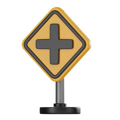 Fototapeta premium Cross Road Sign 3D Illustration, Urban Traffic Guide Render