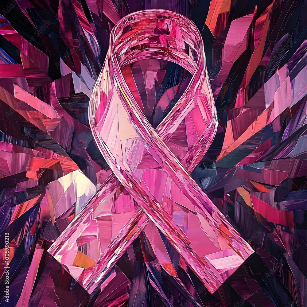 Poster an intricate abstract digital featuring a vibrant pink ribbon a powerful symbol of unity and support