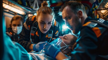 Obraz premium A man is being treated by two women in a hospital