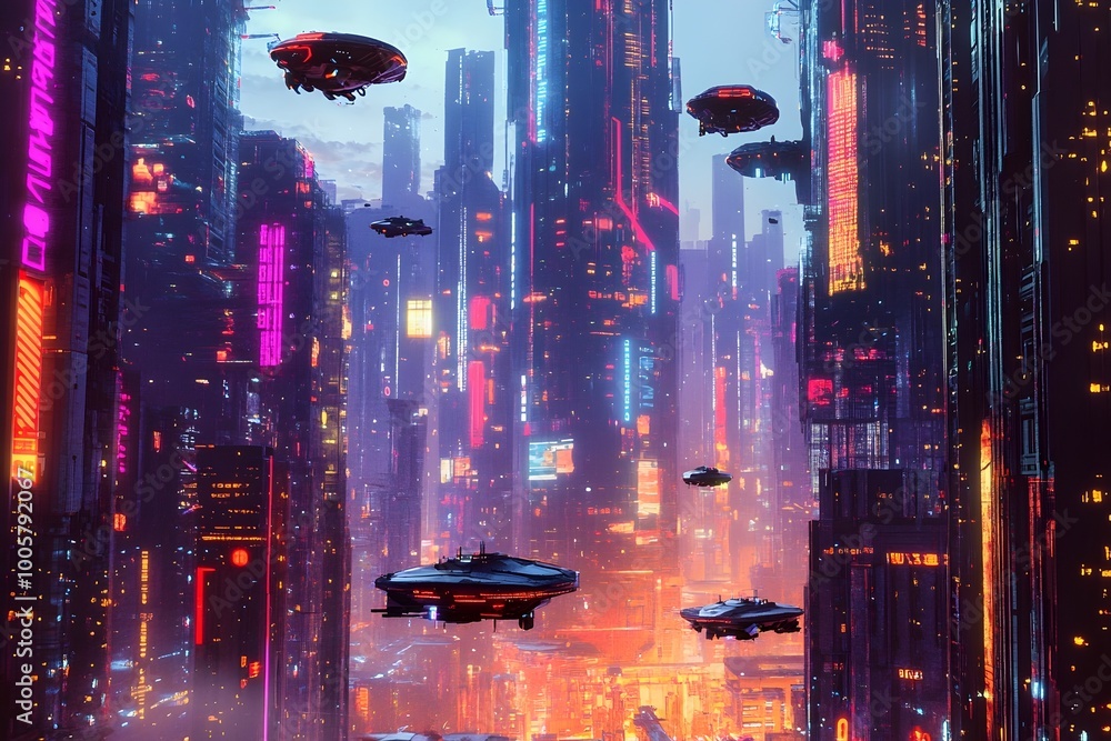 Poster stunning cyberpunk inspired pulsating neon grid of a dystopian futuristic megacity featuring towerin