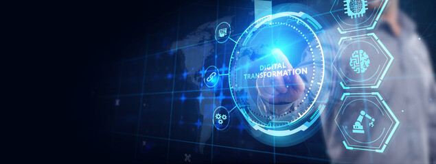 Concept of digitization of business processes and modern technology. Digital transformation.