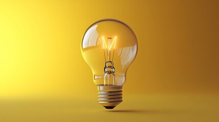 yellow solid background with single Light bulb. New ideas sparking growth, focus cover main object, front view focus, copy space for text.