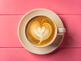 Heart-shaped latte art on colorful backgrounds 커다란 하트 모양 라떼 아트와 다채로운 배경