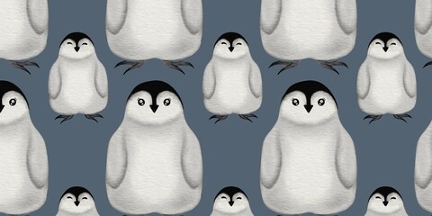 Obraz premium Cute penguin pattern celebrating New Year's Eve on a stylish blue background