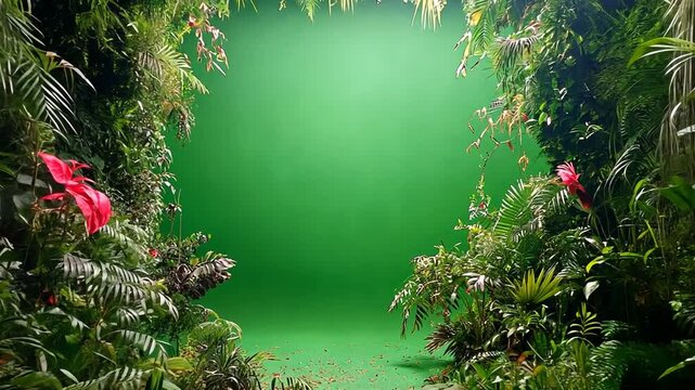 Lush Green Foliage Surrounds Vibrant Plants Against a Bright Backdrop Generative AI