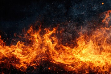 Fototapeta premium Fiery flames against dark background. Perfect for adding a fiery, dramatic element to your design.