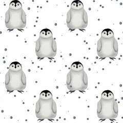 Cute New Year's Eve penguin pattern featuring whimsical designs in a festive winter theme